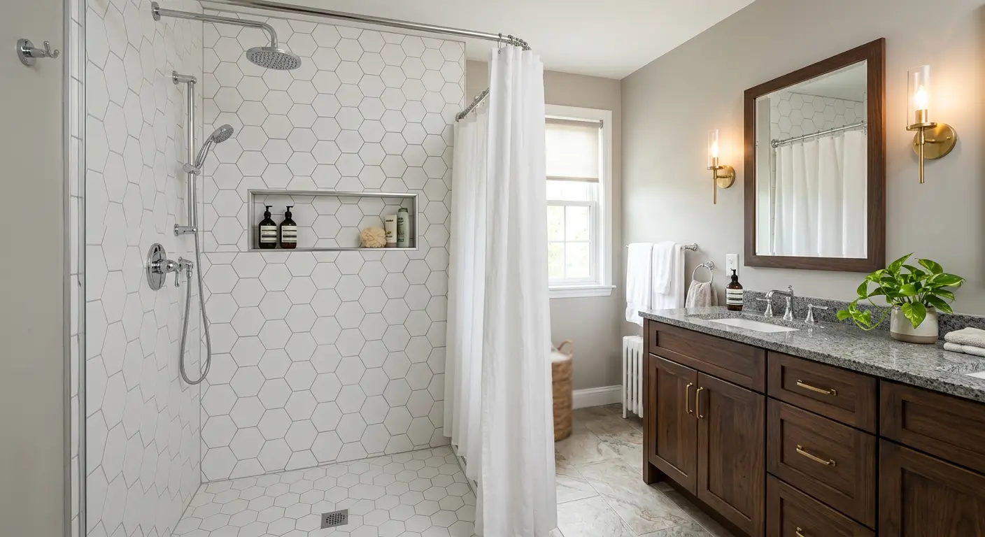 Walk-in shower project - hexagonal tile design
