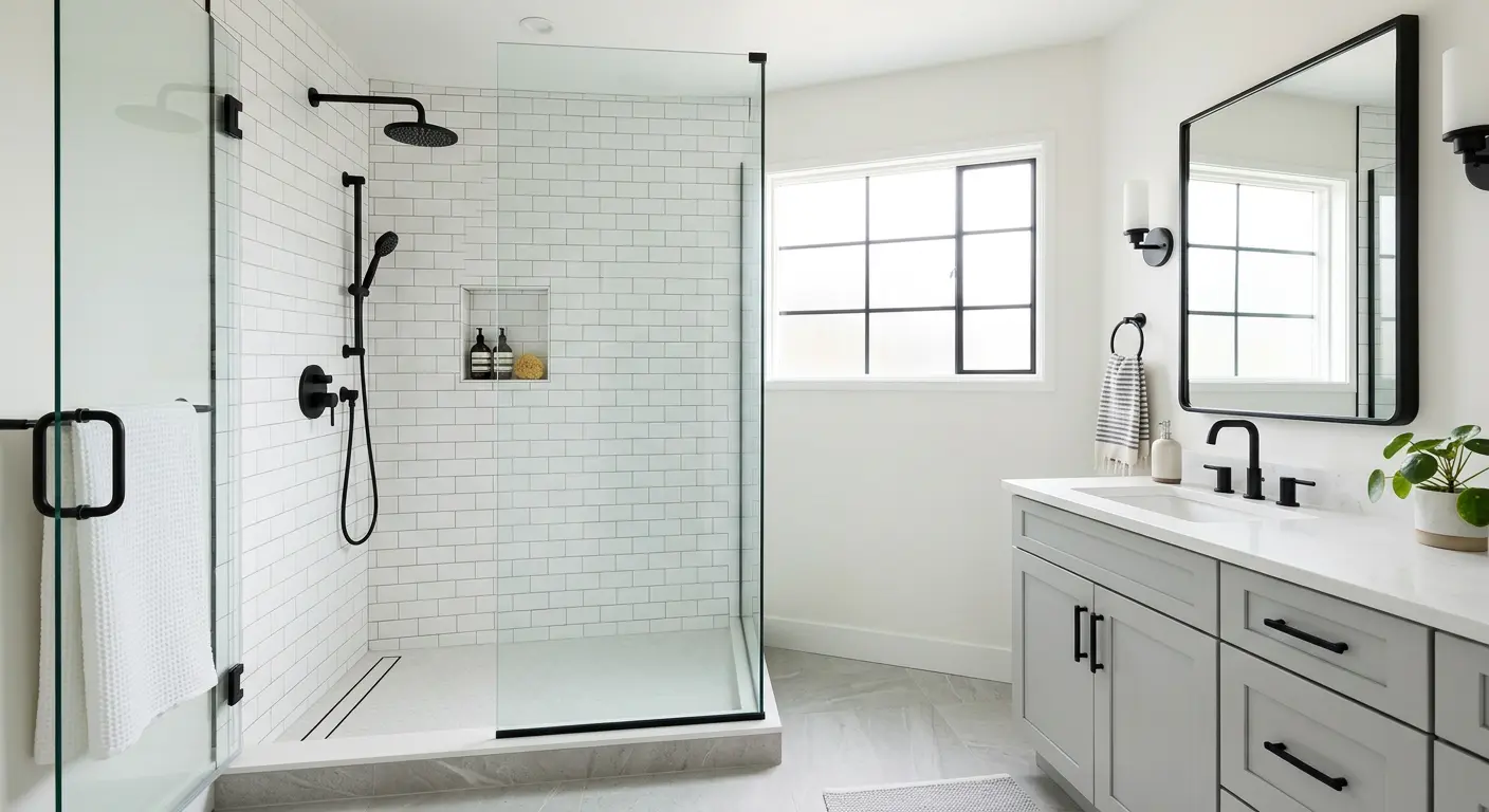 Walk-in shower project - modern white subway tile