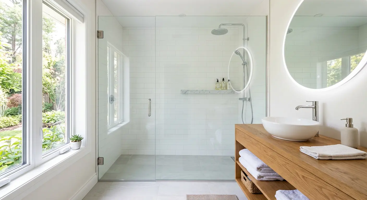 Walk-in shower project - bright glass enclosure